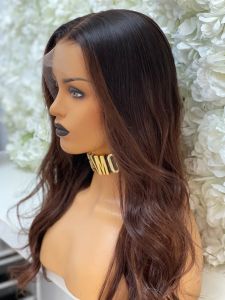 WILLOW, BRUNETTE CUSTOM DELUXE LACE WIG WITH MONEYPIECE HIGHLIGHTS 