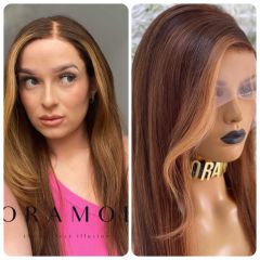 NALA CUSTOM DELUXE LACE WIG, CINNAMON BROWN WITH MONEYPIECE HIGHLIGHTS