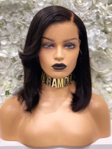 CECILE, CUSTOM DELUXE LACE WIG, BOB CUT WITH SWEEPING FRINGE, 180% DENSITY