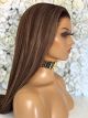 JEANNE, DARK BROWN LACE WIG WITH HIGHLIGHTS, DELUXE LACE WIG